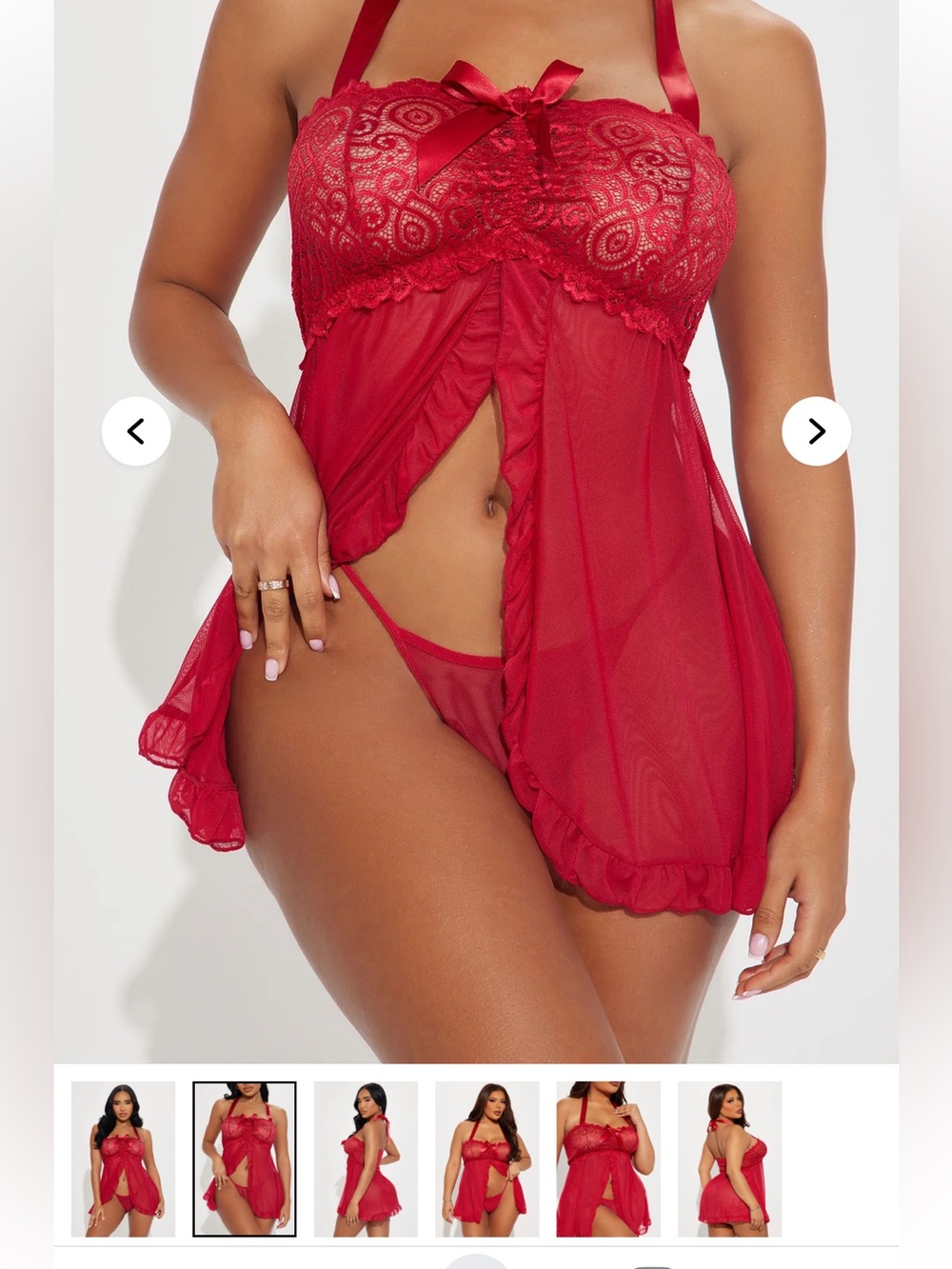 2/60$🔥Red Lace Halter Babydoll Lingerie Set